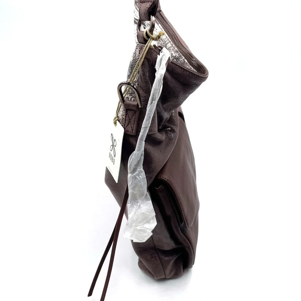 HOBO Explorer‎ Shoulder Bag Leather Crossbody Brown Snake Accents Pockets